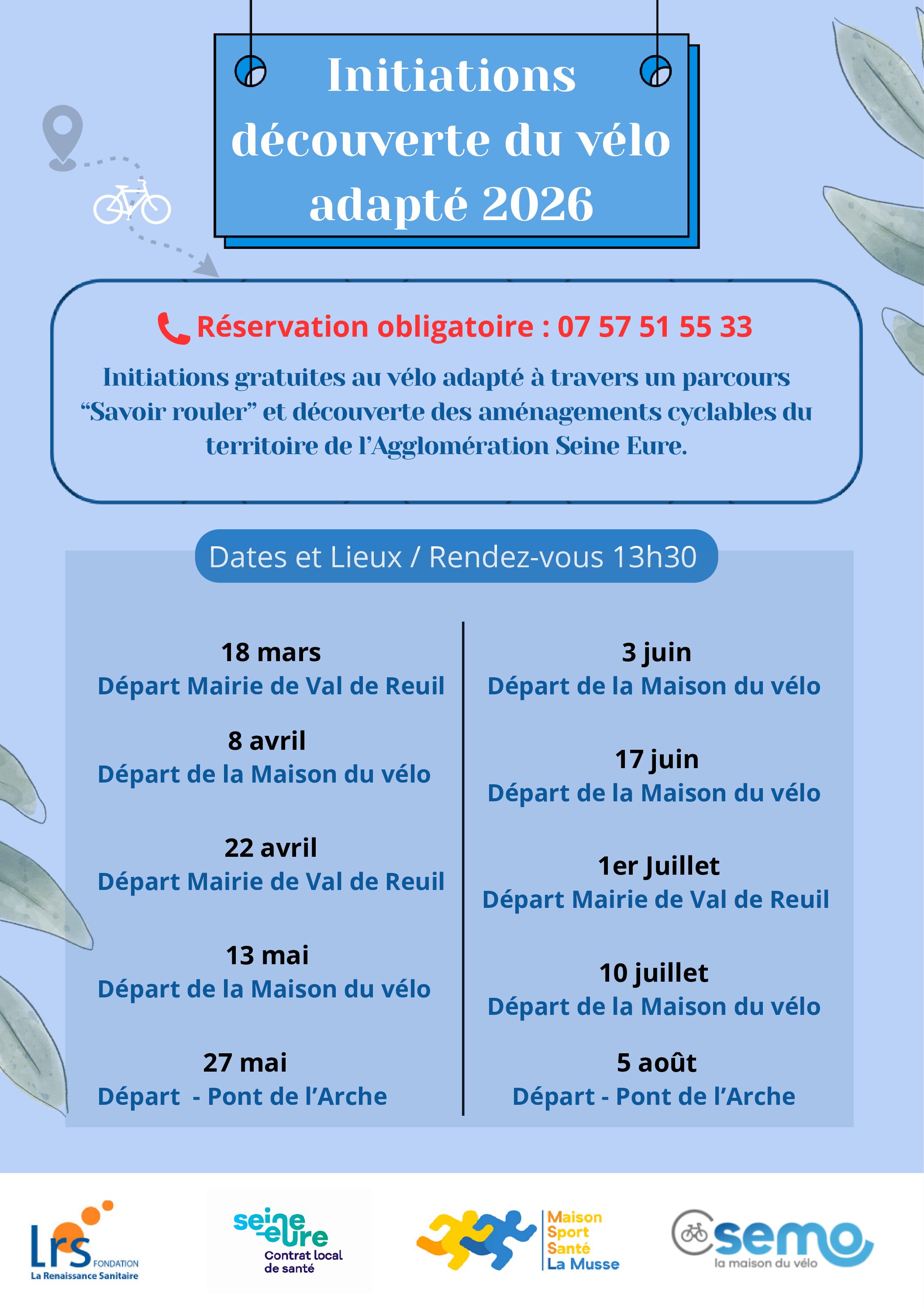 Initiations vélo adapté 2026 Agglo Seine Eure